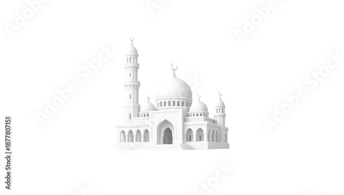 3D White Mosque Minimal Design
