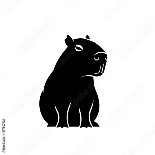Capybara Silhouette Icon - Black and White Animal