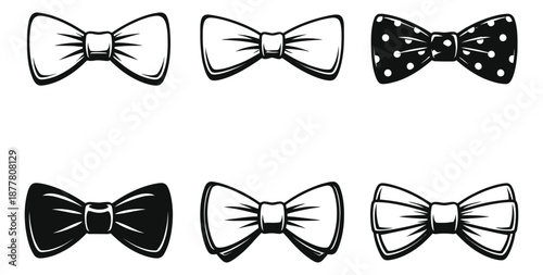 Monochrome line art bow tie set featuring various elegant designs for formal fashion