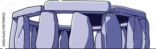 A stylized, cartoonish illustration depicts the iconic stone circle structure