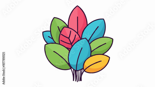 A vibrant bunch of colorful, cartoonish leaves tied together with thin stems