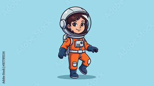 Cute Astronaut Kid Walking Cartoon Vector Illustration.
