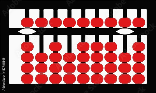 A traditional abacus with red beads used for counting