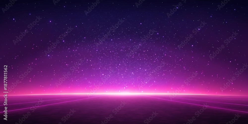 Fototapeta premium Synthwave neon horizon background eighties style glowing grid retro futurism digital landscape with starry space