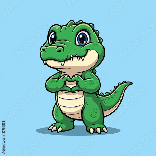 Cute Cartoon Alligator Making Heart Shape With Paws 1.