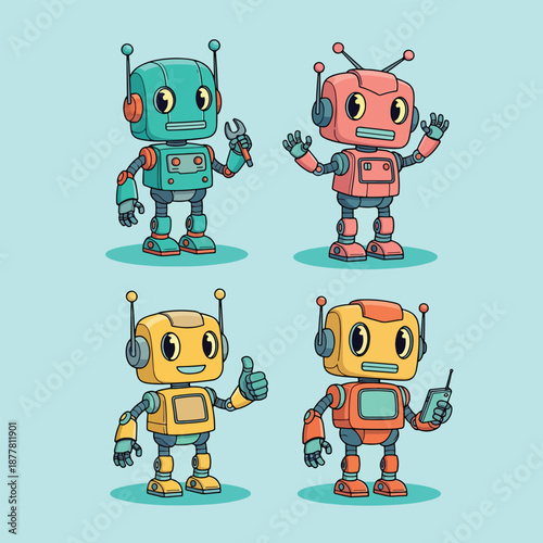 Cute Cartoon Robots Collection.