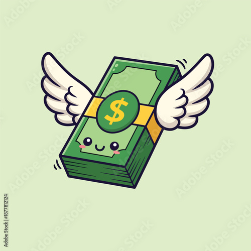 Cute Money With Wings Cartoon Illustration.