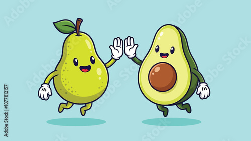 Cute Pear and Avocado Characters High Fiving 1.