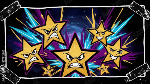 Vibrant cartoon stars with various angry and happy expressions