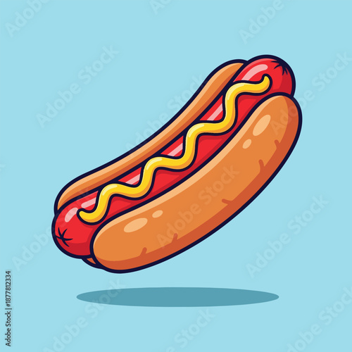 Delicious Hot Dog with Mustard Cartoon Illustration.
