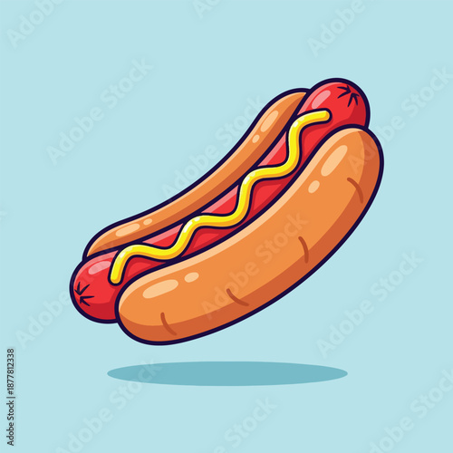 Delicious Hot Dog with Mustard Illustration Vector.