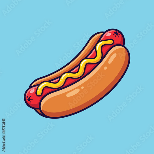 Delicious Hot Dog with Mustard Illustration.