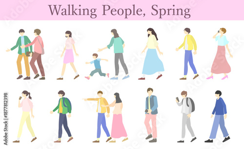 歩く人、ウォーキング、徒歩、散歩、お出かけ、外出、春