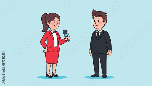 Journalist Interviewing Businessman Cartoon Illustration.