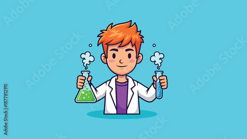 Young Scientist Conducting Experiment with Beakers.