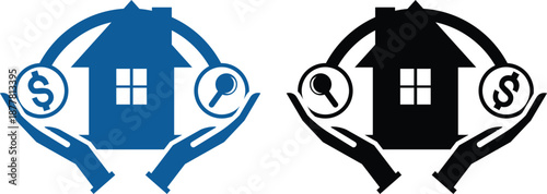 Real Estate and Property Management Icon set. Home, Housing, Investment and Mortgage Symbols. Property for sale, land plot zoning, and building construction concepts.