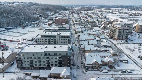 aerial view of winter city