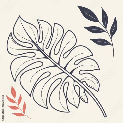 Botanical illustration of tropical leaves