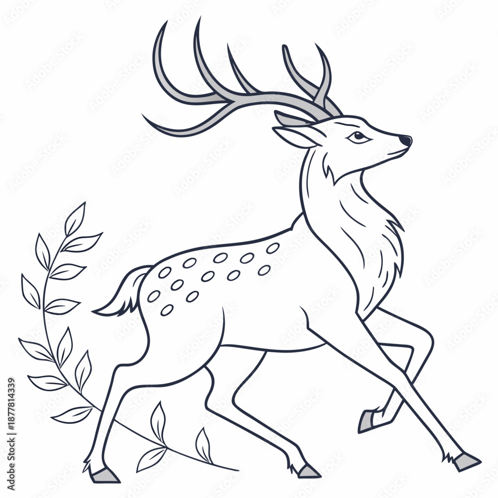 Obraz premium Illustrated deer with antlers and leaves