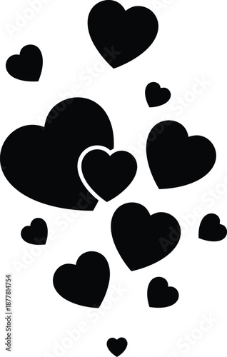 Valentine's day black hearts on isolated transparent background