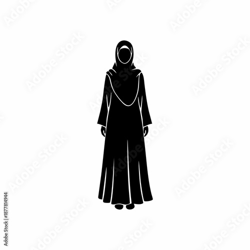 Muslim woman in hijab and abaya silhouette vector illustration