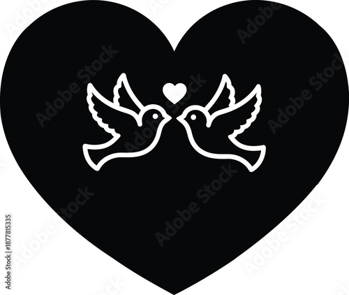 Valentine's day heart with two doves on isolated transparent background