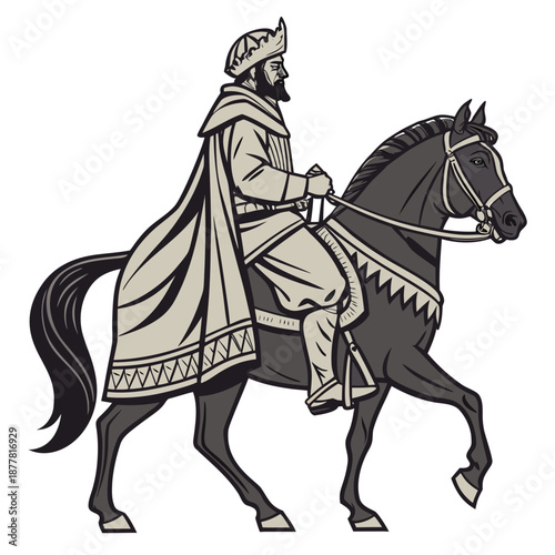 Historic king riding horse ethnic costume traditional clothing 1