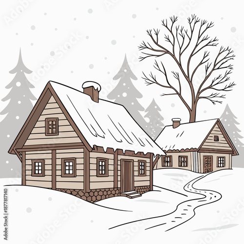 Rustic village homes under thick snowfall houses 1