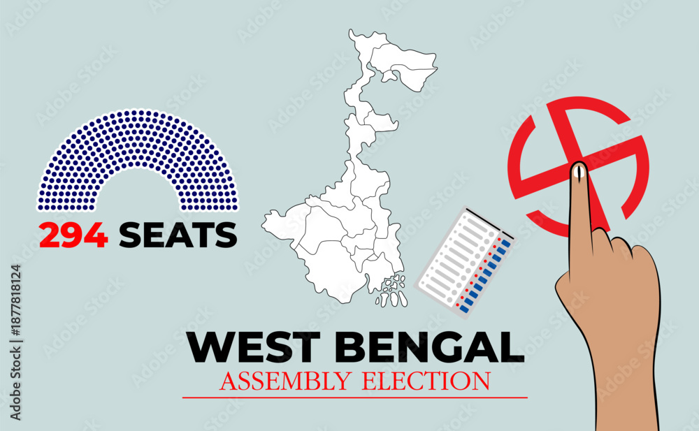 Αυτοκόλλητο West Bengal Legislative Assembly election, west Bengal map outline with voter ha