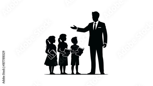 Businessman Coaching Three Young Businesswomen Team.