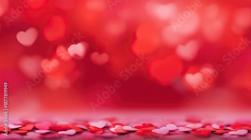 Wallpaper Mural Heart-shaped bokeh lights with a blurred pink-red gradient background, designed for Valentine's Day celebrations, romantic love concept banner template. Torontodigital.ca