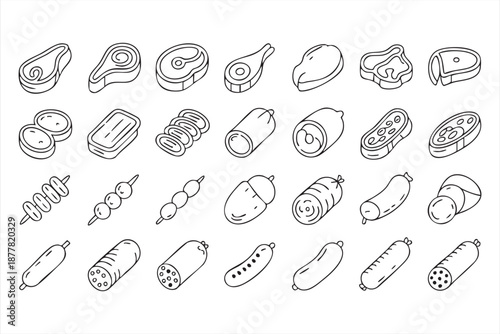 Meat Food Line Icons for Grocery Apps, Restaurant Dashboards, UI Kits