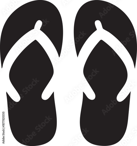 Black flip flop icon, pair of sandals silhouette, minimalist vector 
