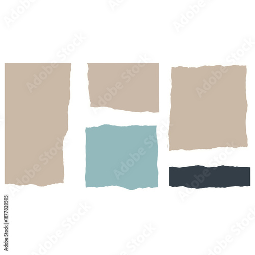 Collection of torn paper textures in earthy tones and colors, perfect for design and craft projects, Set of torn vintage paper with textured edges and blank pages