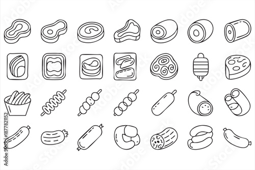 Protein Food Outline Icons for Nutrition Apps, Diet Planning Software