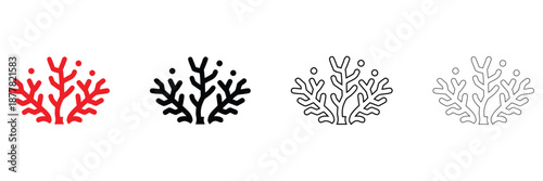 sea coral icon vector set, coral reef ocean plant vector, silhouette and line art