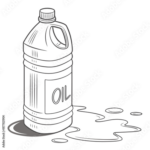 Oil bottle with spilled oil on white background plastic bottle