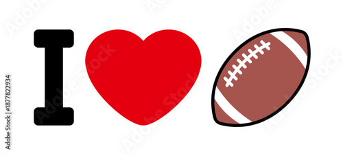 Design I love american football with red heart silhouette and american football ball
