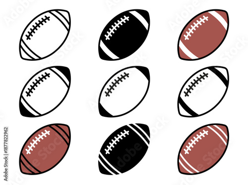 Collection of american football ball isolated on a white background. Set of american football ball on white background