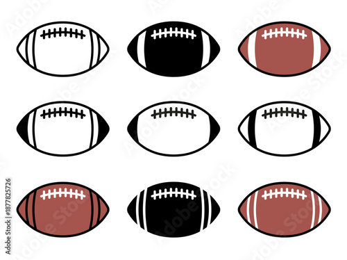 American football ball collection isolated on a white background. Set of american football ball on white background