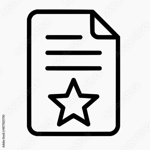 Line icon of a sheet of paper with a star — completed exam, black on white, square minimalist style