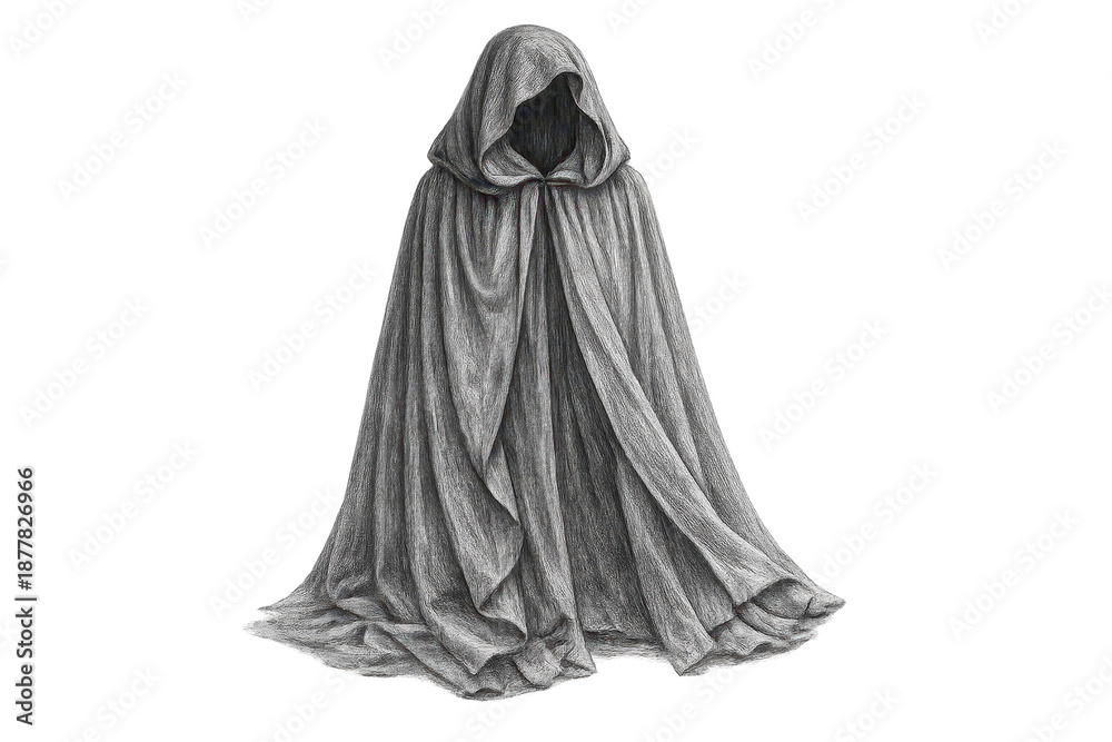 custom made wallpaper toronto digitalGrey hooded cloak on transparent background, mysterious and dramatic.
