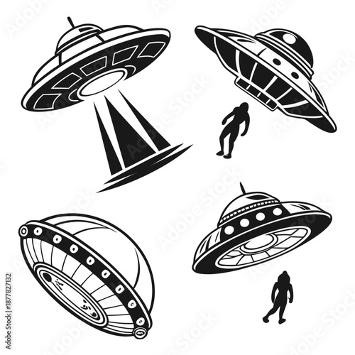 Illustration of ufos and aliens