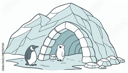 Penguin and polar bear in an igloo