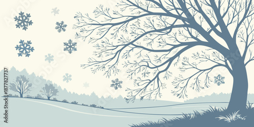 Winter landscape with snowflakes