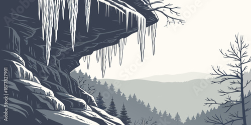 Winter landscape with icicles