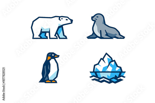 Arctic animals and iceberg icons