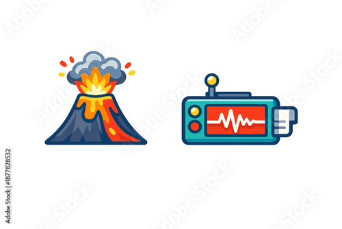 Volcano eruption and seismograph monitor