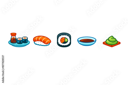 Sushi and Japanese food elements with glowing effect