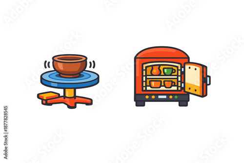 Pottery wheel and kiln for ceramic art